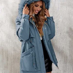 Stylish Blue Fur Hooded Coat