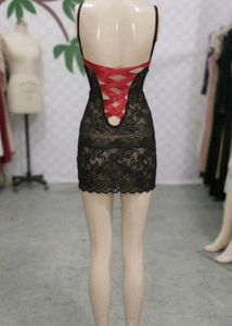 Black Lace Babydoll with Red Ribbon