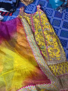 Yellow Floral Print Sharara Suit