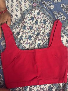 Vibrant Red Square Neck Blouse
