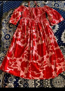 Vibrant Red Floral Off-Shoulder Dress