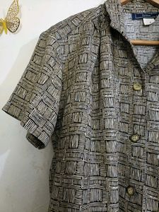 Vintage Geometric Print Button-Up Shirt