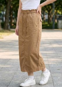 Brown Midi Skirt with Drawstring Waist