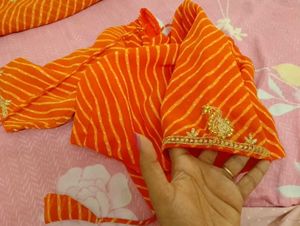 Vibrant Orange Leheriya Saree with blouse