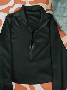 Black Quarter Zip Cropped Top