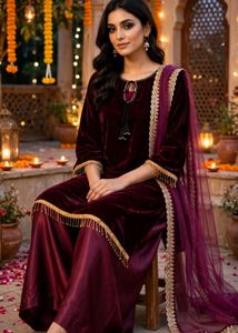 Elegant Velvet Kurti Set with Dupatta