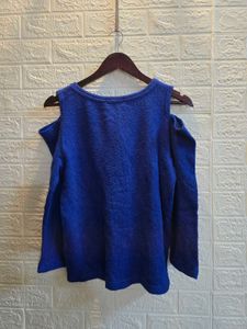 Blue Cold Shoulder Top with Diamond Embellishment