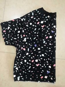 Black Terrazzo Print Cropped T-Shirt