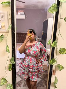 Floral One-Shoulder Ruffle Dress