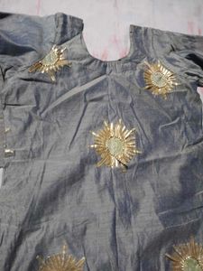 Designer Grey Kurta with Golden Embellishments