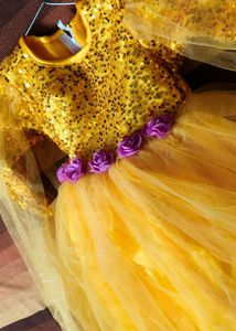 Girl Sparkling Yellow Party Gown with Capes