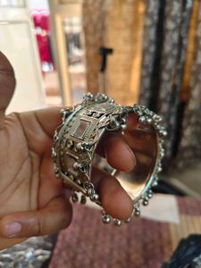 Premium Silver Oxidised Mirror Work Kada Bracelet