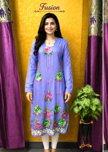 Cotton Embroidery Top Kurti-Rose Flower Stone Work