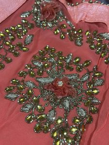 Beautiful Embroidered Peach Saree with Blouse