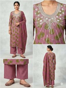 Elegant Pink Kurta Set with Embellished Neckline