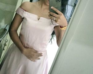 Pink Satin Off-Shoulder Dress