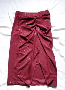 Sparkly Maroon Bell Sleeve Twist Top with skirt