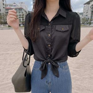 New with tag Chic Black Tie-Front Blouse