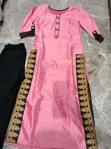 Pink Kurta with Black Leggings
