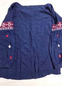 Embroidered Blue Cotton Kurta