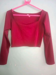 Burgundy Long Sleeve Crop Top