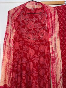 Red Floral Anarkali with Dupatta