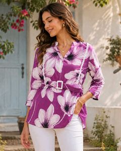 Purple Floral Belted Tunic Top