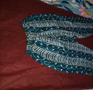 Teal Blue Printed Kurta with Palazzo Set
