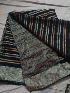 Elegant Black Saree with copper and silver Accents