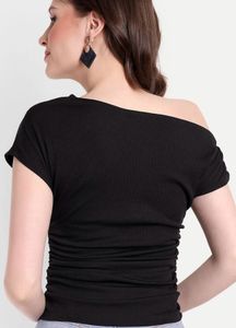 Chic Black One-Shoulder Ruched Top