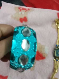 Vintage Teal Bangle &amp; Gold Watch Set