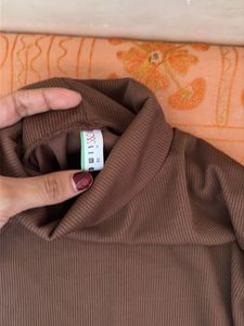 AJIO Brown Turtleneck Top