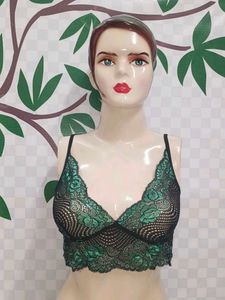 (700)Lace Bralette - Black & Green