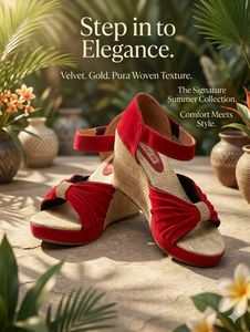 Red Velvet Wedge Sandals