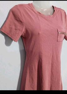 Pink T-Shirt Dress with Zipper Pocket