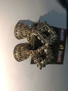 Silver Tone Oxidised Jhumka