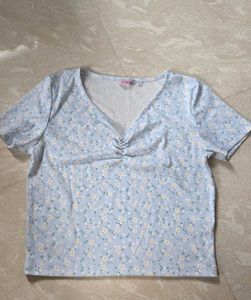 Cute Baby Blue Floral Crop Top