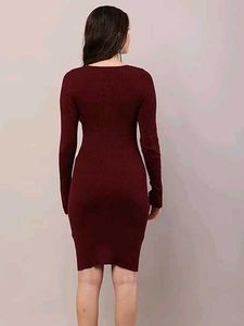 Branded Maroon Ribbed Bodycon Dress