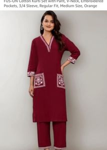 Maroon Kurta Set with White Embroidery