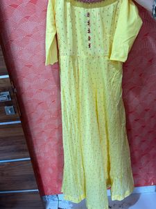 Beautiful Yellow Gown With Polka Print