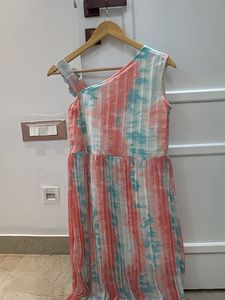 Tie-Dye One-Shoulder Pleated Dress