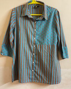 Women's Cotton Ikat Printed Casual Shirt Style Kur