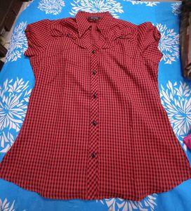 Red & Black Checkered Button-Up Top