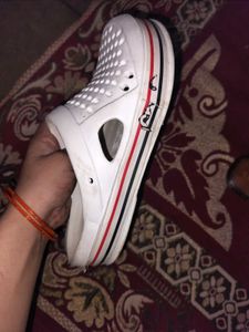 White Perforated Slip-On Clogs