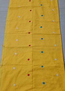 79)Vibrant Yellow Embroidered Handloom saree