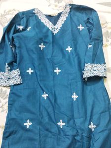 Blue Embroidered kurta set with dupatta