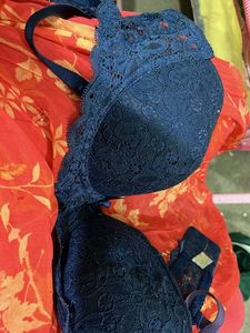 Lace Trimmed Navy Blue Bra
