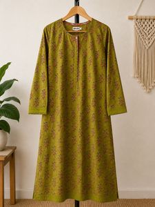 FabIndia Green Floral Print Cotton Kurta