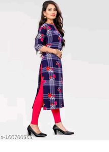 Stylish Navy 🆕🎁Blue Checked Kurta with Floral Pr