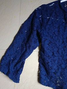 Navy Blue Lace Zip-Up Jacket